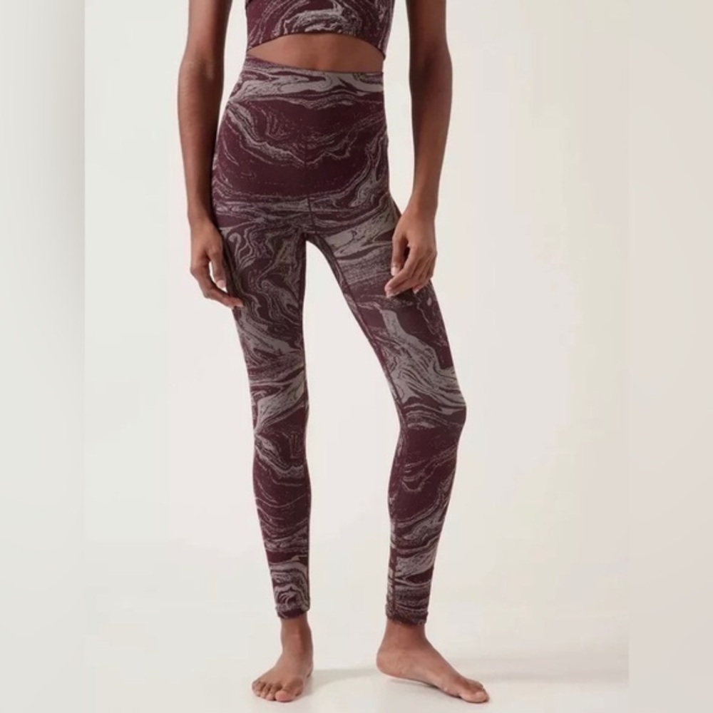 Athleta Marble Shine Seamless Tight Leggings MEDIUM 468009-00 Spiced Cabernet